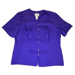 Vintage Karis Korner Blazer Womens 18W Purple Short Sleeve V Neck Button up Top